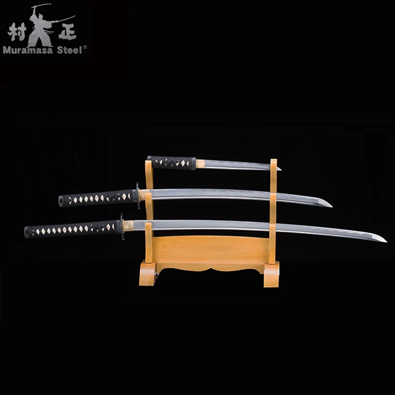 

Handmade Samurai Sword Set Real Steel Blade Full Tang Sharp Ready-Japanese KATANA Wakizashi Tanto WIth Wood Stand-New Arrival