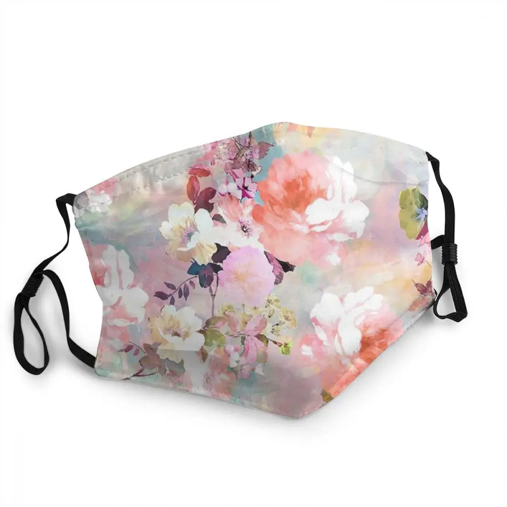 

2022 early spring new romantic pink blue green watercolor chic flower non-disposable mask pattern flower anti-smog protective co