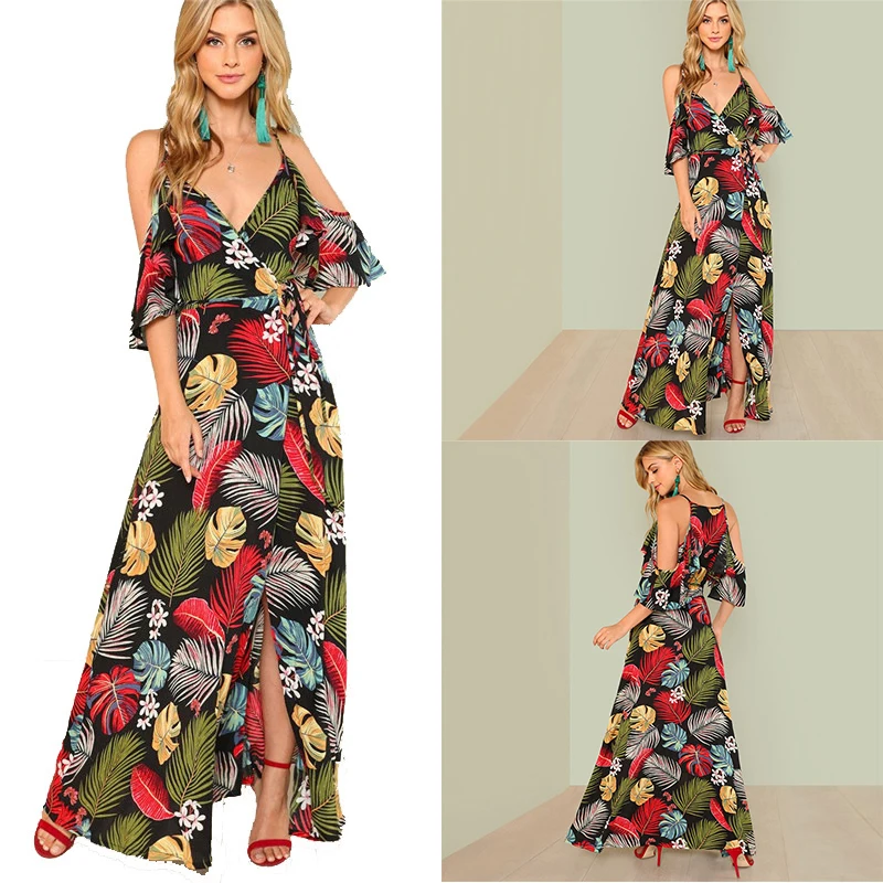 Женские платья Boho с цветочным принтом богемные глубоким v образным вырезом и