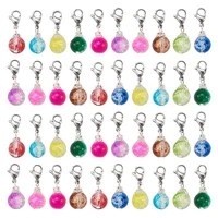 50pcs baking painted crackle glass pendants with iron findings and stainless steel lobster claw clasps mixed 5 colors beads 10mm