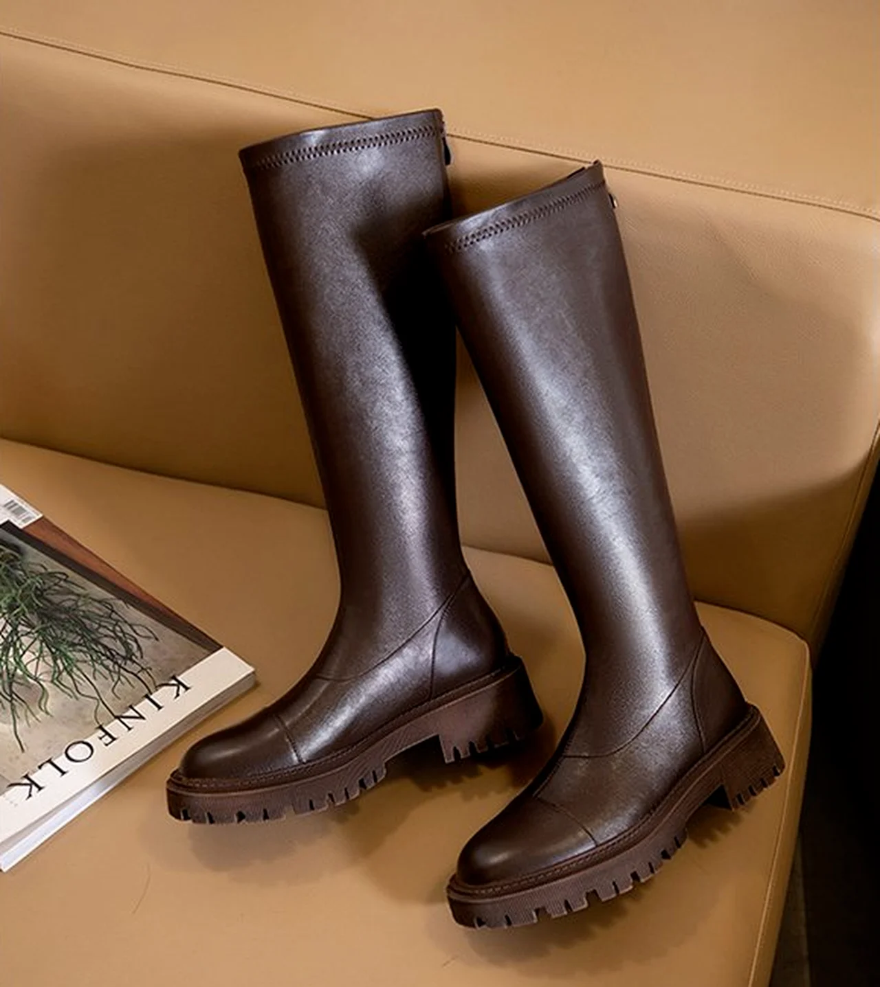 

Облегающие высокие сапоги на плоской подошве, женские облегающие сапоги до колена на толстой подошве, женская обувь, черные зимние длинные ...