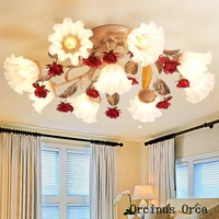 european romantic red rose ceiling lamp living room living room bedroom korean pastoral creative led flower ceiling lamp