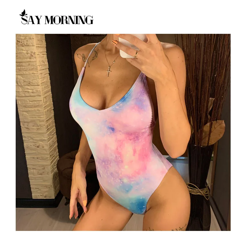 

SAY MORNING Sexy Deep V Neck One Piece Swimsuit Removable Chest Pad Solid Backless Beachwear Swimwear Bathing Swimming