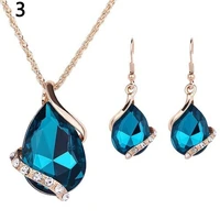 exquisite gold aquamarine stone earrings for women necklace jewelry water drop pendant party accessories christmas gidt