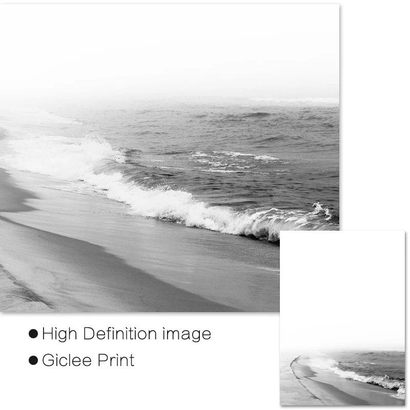 Современные Настенные принты постер с черно-белым принтом океана и пляжа