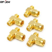 t type sma male plug to 2 sma female jack rf coaxial connector 3 way splitter antenna converter gold plated brass