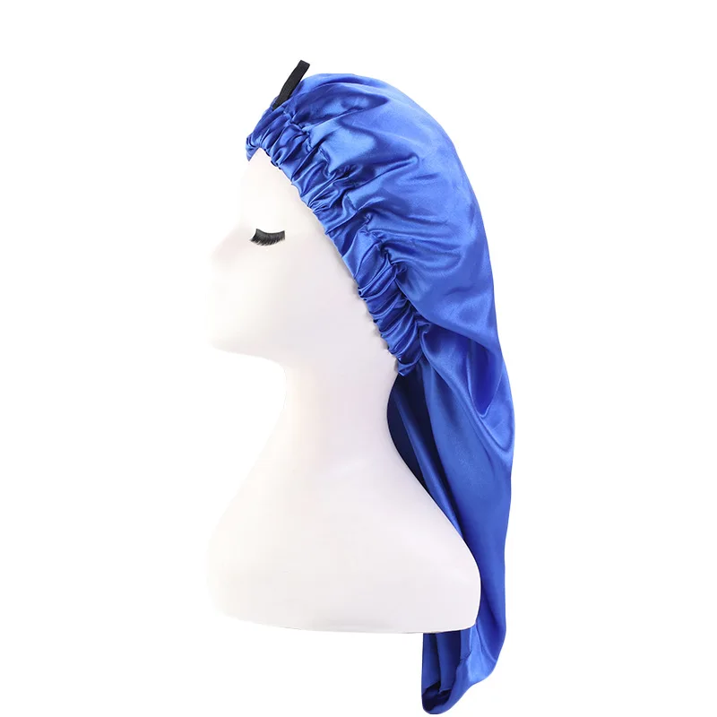 

Satin Nightcap Elastic Band Buckle Long Tube Shower Cap Dual-Use Hat Wig with Hair Extensions Shower Cap Turban Bonnet Wholesale