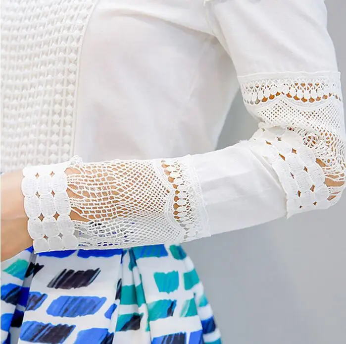 Новинка 2020 модная Женская Офисная кружевная рубашка с длинными рукавами белые