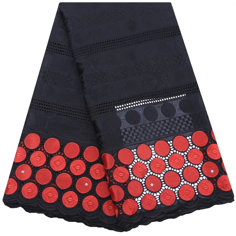 Black Red Нигерийская швейцарская вуаль кружева в швейцарском стиле высокого качества африканская швейцарская хлопковая кружевная ткань с камнями для шитья платья F1760 - Цвет: Black Red