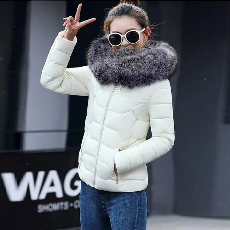 

winter woman coats 2020 parka Fashion Hooded Fur Collar Down Cotton Coat Solid color Slim Large size Coat Female parkas mujer