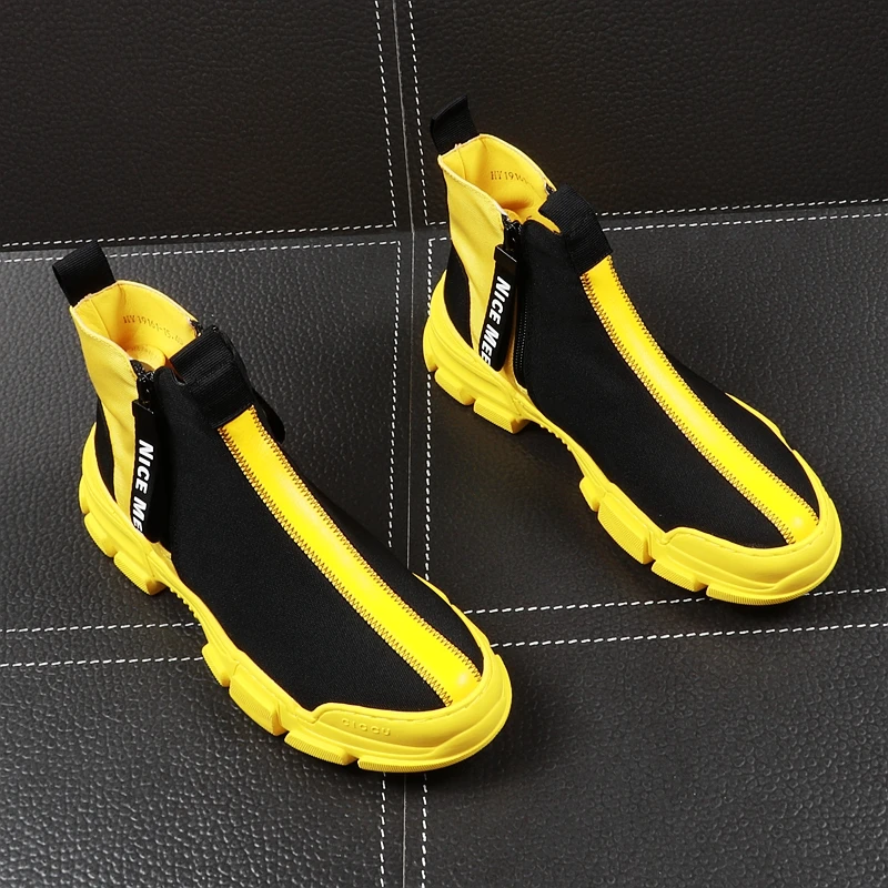 Мужские высокие кроссовки удобная повседневная обувь на молнии плоская подошва