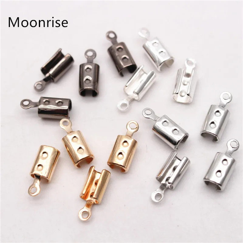 

50-100Pcs/Lot 3MM 5MM Folding Unclosed Open Crimp Ends Leather Cord End Tips fasteners clasp for Jewelry Making