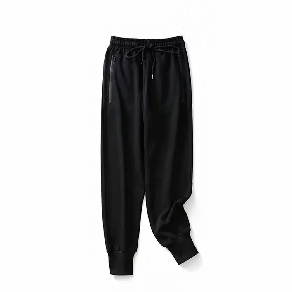 Черный Zippered Pocket Sweatpants Joggers Soft Touch Loose Harem version Dance Exercise Fitness Pants Drawcord Running Trousers Women - Цвет: Черный