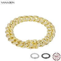 925 sterling silver gold chain for men iced out 12mm 14k finish diamond cuban link miami bracelets with giftbox