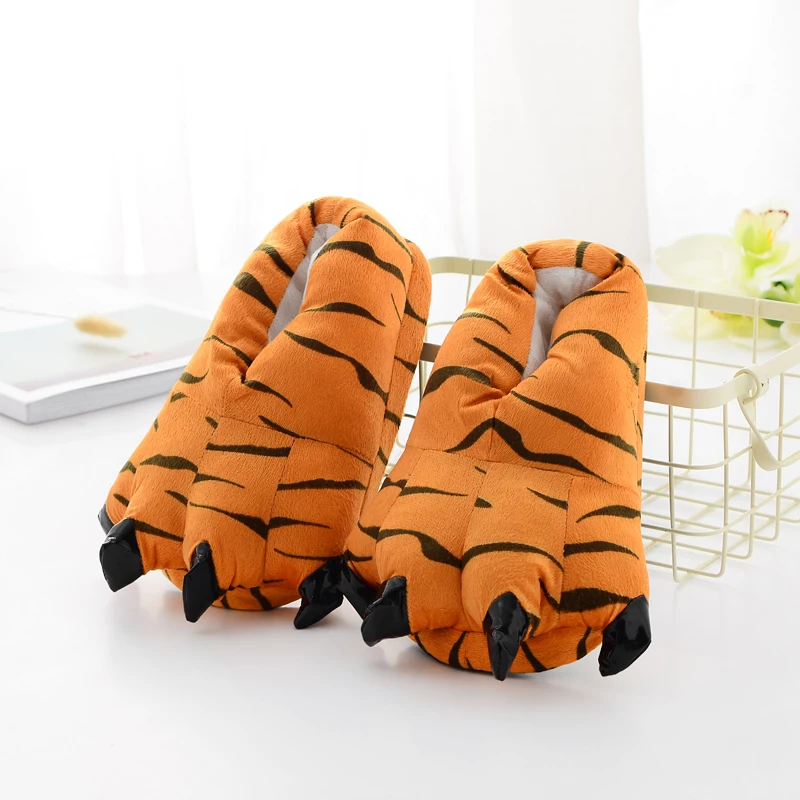 Christmas Monster Tiger Claw Plush Home Women Men Children Shoes Winter Warm Soft Indoor Floor Slippers Paw Funny Animal