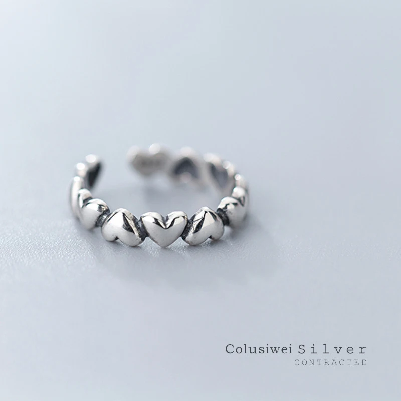 

Colusiwei Heart To Heart Stackable Finger Rings for Women Free Size Adjustable Bands 925 Sterling Silver Jewelry Accessories