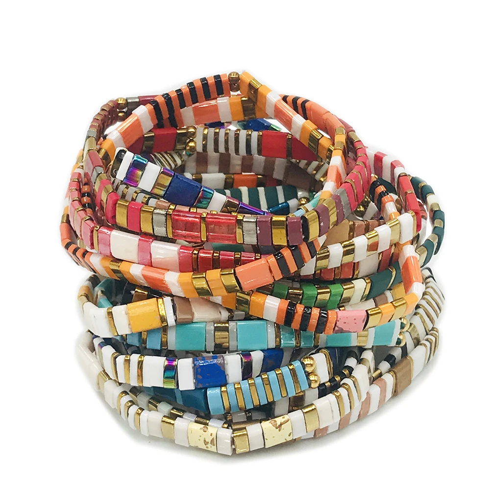 Женский браслет с квадратными бусинами Heishi разноцветные радужные браслеты