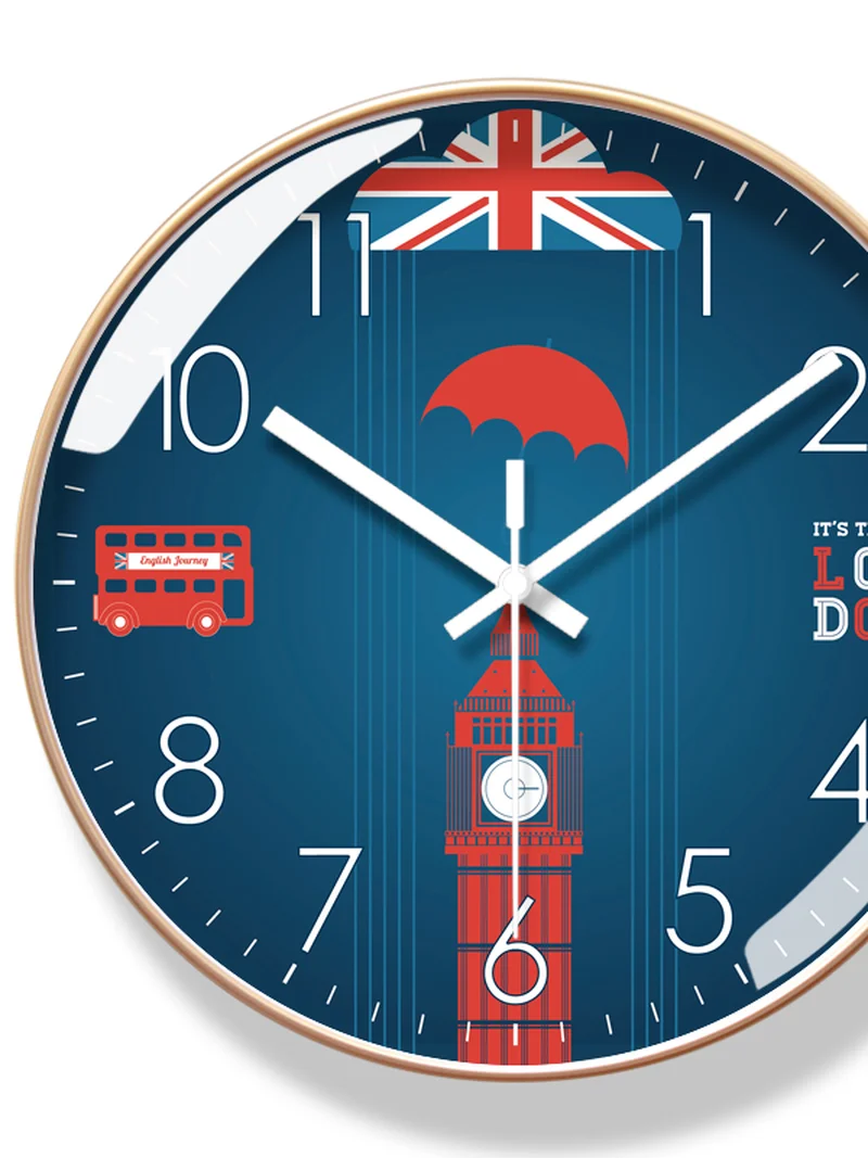 

2021 Round Creative Mute Wall Clock Modern Design Silent British Style Clocks for Home Decoration Kitchen Living Room Decor