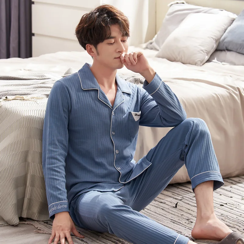 Pajamas Spring And Autumn New Style Men Tight Race Double-Sided Pure Cotton Cardigan Outer Wear Korean-Style Handsome Home
