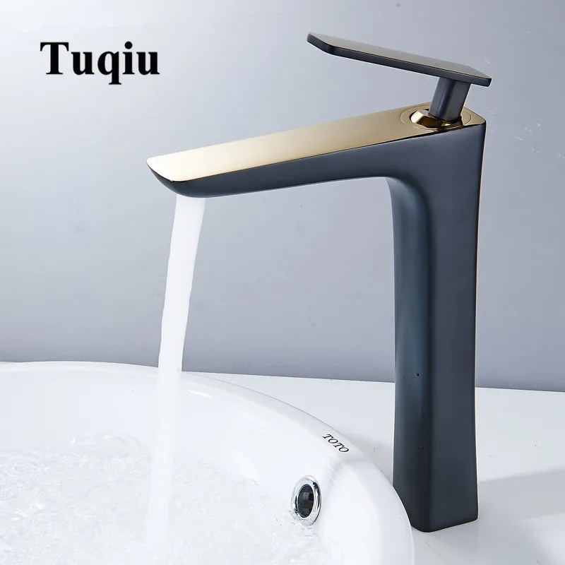 Tuqiu Basin Faucet Bath Water Basin Mixer Tap Bathroom Faucet Hot & Cold Black/White Brass Toilet Sink Water Crane Gold Mixer