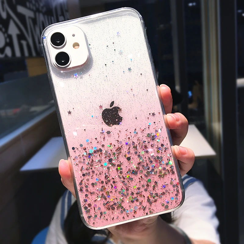 Luxury Gradient Glitter Sequins Clear Phone Case For iPhone 14 Pro Max 13 12 11 X XR XS 7 8 Plus SE 2020 Mini Soft Bling Cover