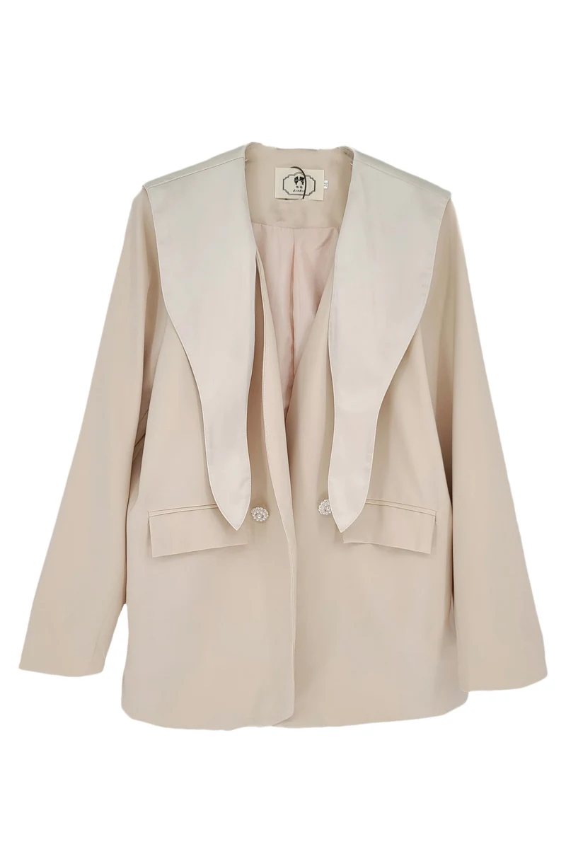 

DEAT summer women clothes collar spliced patchwork biege color single breasted loose fits fashion female blazer Top WP92112L