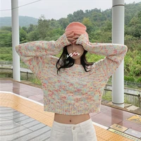 womens sweater crop top 2020 autumn korean o neck long sleeve sweet kawaii knit pullover sweater female loose girly y2k sweater