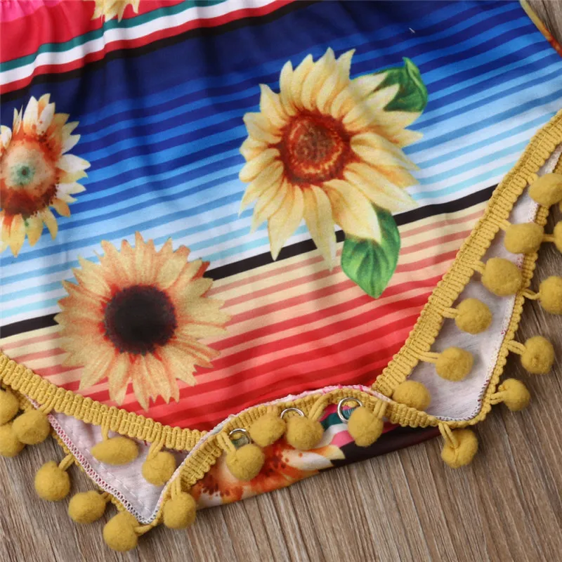 Summer Newborn Baby Girl Sunflower Tassels Floral Print Romper Body Suit Jumpsuit Outfits Babe Kids Clothes Sunsuits Clothings | Мать и
