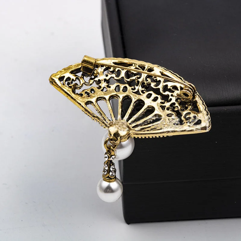 Новинка ретро Хрустальная брошь в виде веера жемчужная кисточка булавка на