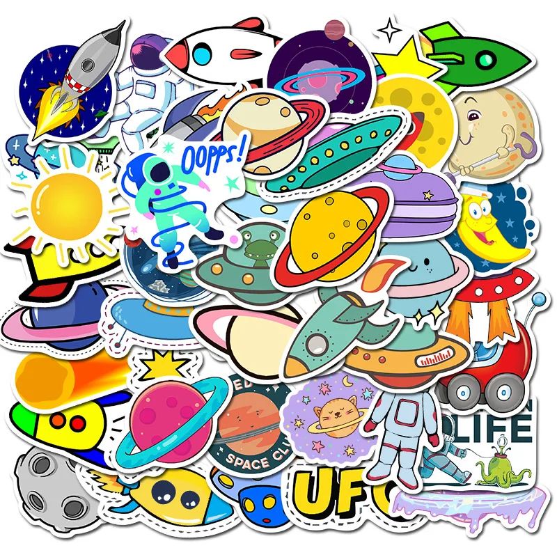 

50/Pcs Outer space planet astronauts Stickers for Laptop Skateboard Bike Helmet Luggage Motorcycle Waterproof Decal Toy