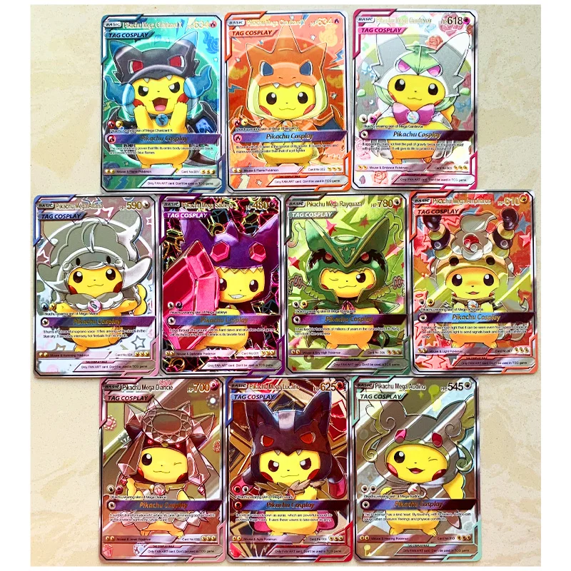 Juego de Pokemon Pikachu para coleccionar, Mega juguetes, pasatiempos, coleccionables, colecci&oacute;n de cartas de Anime, 10 unids/set por Set-0