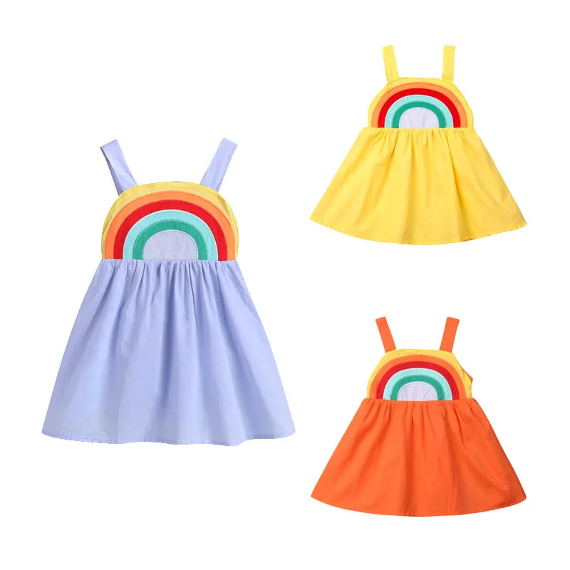 Новое летнее Радужное платье на бретельках для маленьких девочек Нарядный