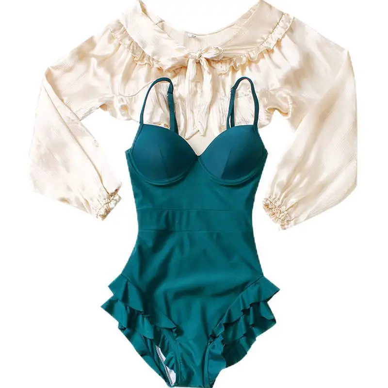 

Fashion Gauze Solid One-piece Swimsuit Women Bandage Swxy Hollow Out Swimsuit Monokini 2021 Girl Beach Bathing Suits