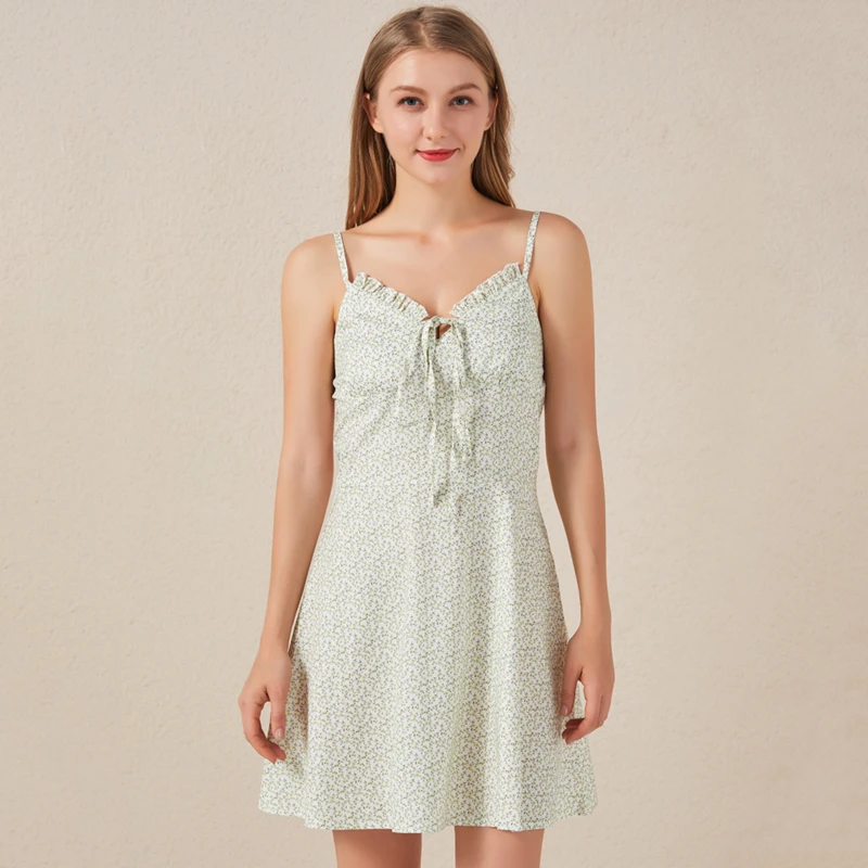 

Summer Dress Women Floral Print Sleeveless Sexy V-Neck A-Line Sling Mini Dress Girl Sexy Slim Camisole Dresses