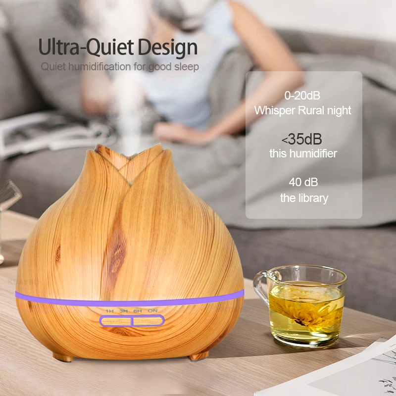 

400ml Aroma Essential Oil Diffuser Ultrasonic Air Humidifier purifier with Wood Grain LED Lights for Office Home Bedroom