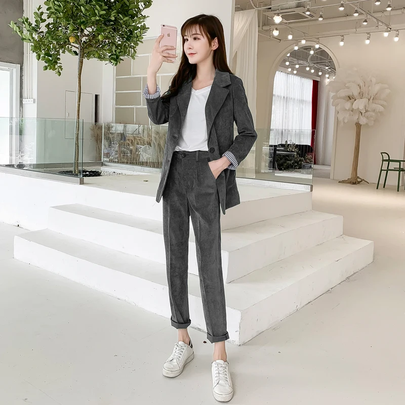 Женские офисные костюмы пиджак и брюки модные новые до щиколотки с высокой