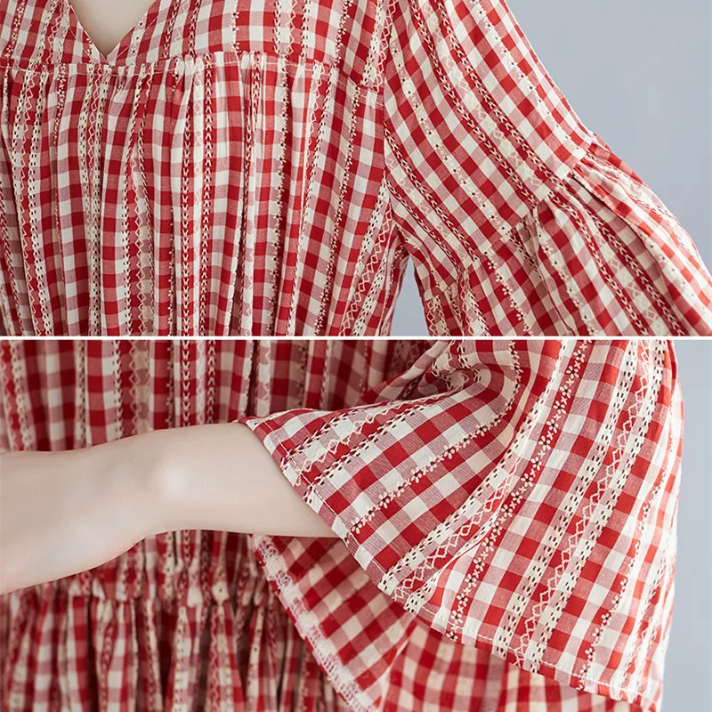 Женское винтажное платье в клетку Johnature клетчатое платье-трапеция с V-образным