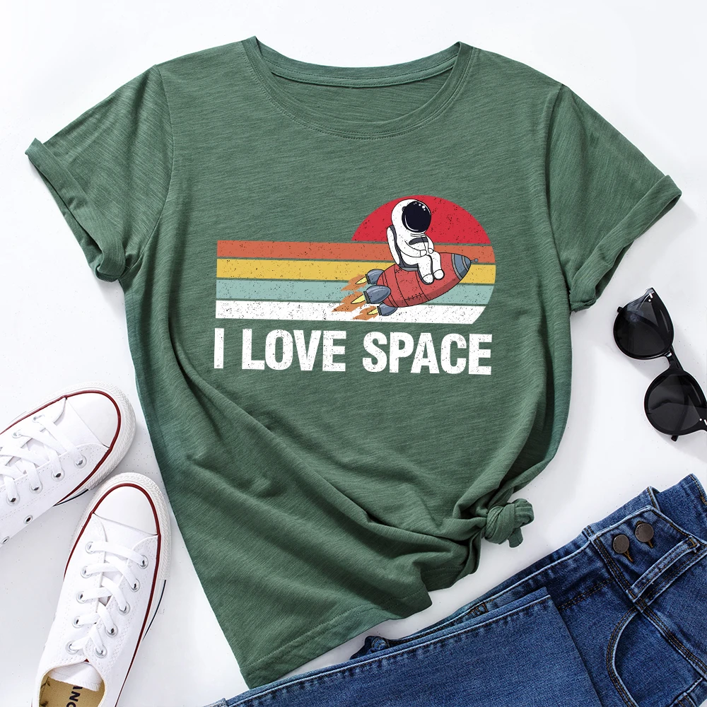 Женская футболка с рисунком I Love Space из 100% хлопка коротким рукавом повседневная