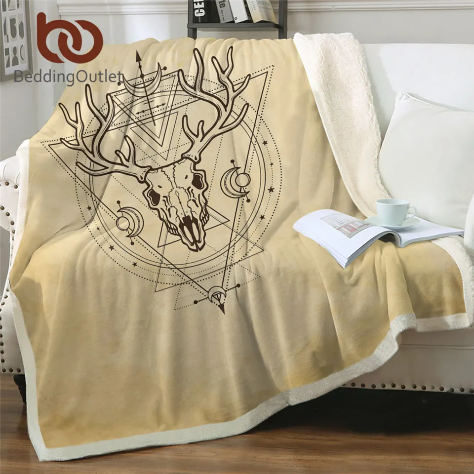 

Постельные принадлежности, одеяло с оленем, Мягкий череп, шерпа, плюшевое одеяло, волшебное Флисовое одеяло с рогатым рисунком, геометричес...