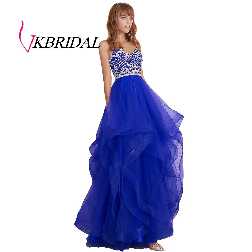 VKBRIDAL красные многоуровневые тюлевые платья для выпускного вечера новые Бальные платья с бисером и кристаллами официальное длинное вечернее платье - Цвет: royal blue