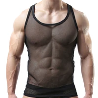 sexy mens undershirts underwear tank tops breathable see through mesh sleeveless shirt t shirts slim fitness vest men homewear