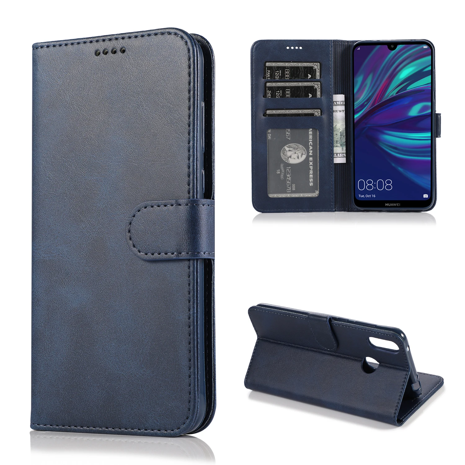 Кожаный флип-чехол-кошелек для Huawei Y7, Модный Роскошный чехол для телефона из искусственной кожи, силиконовый плотный чехол для Huawei