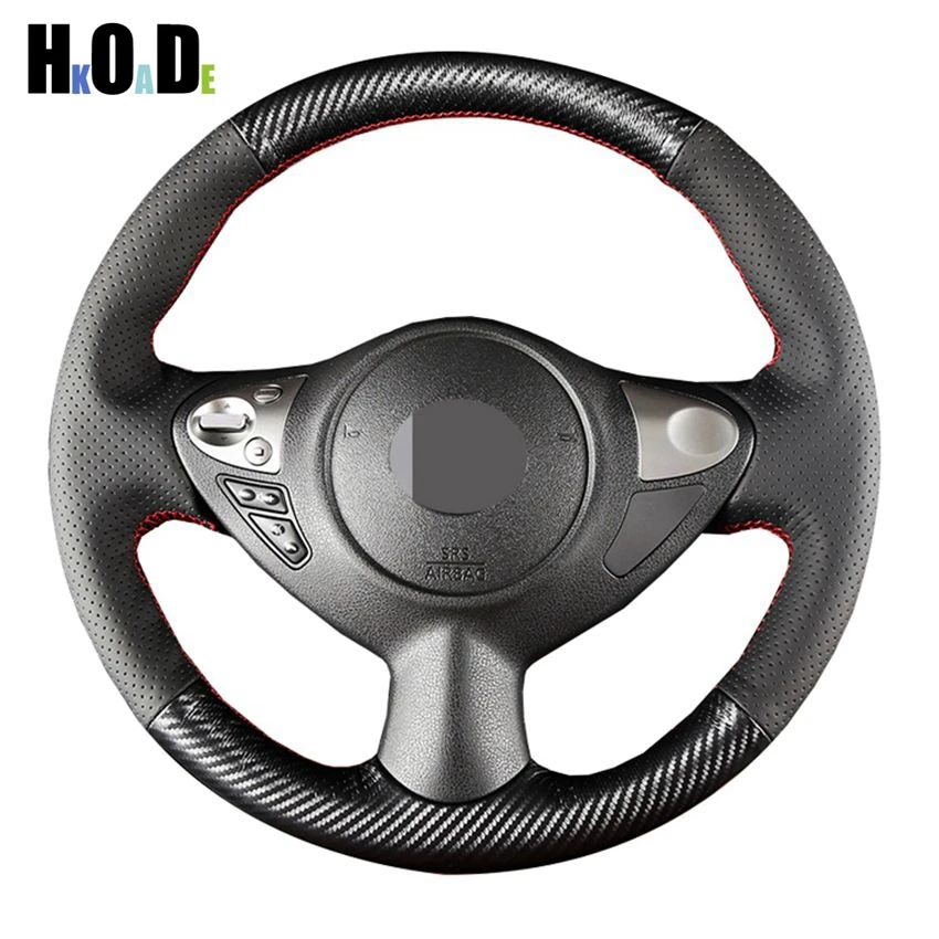 Сшитая вручную оплетка рулевого колеса черная из искусственной кожи для Nissan Sylphy