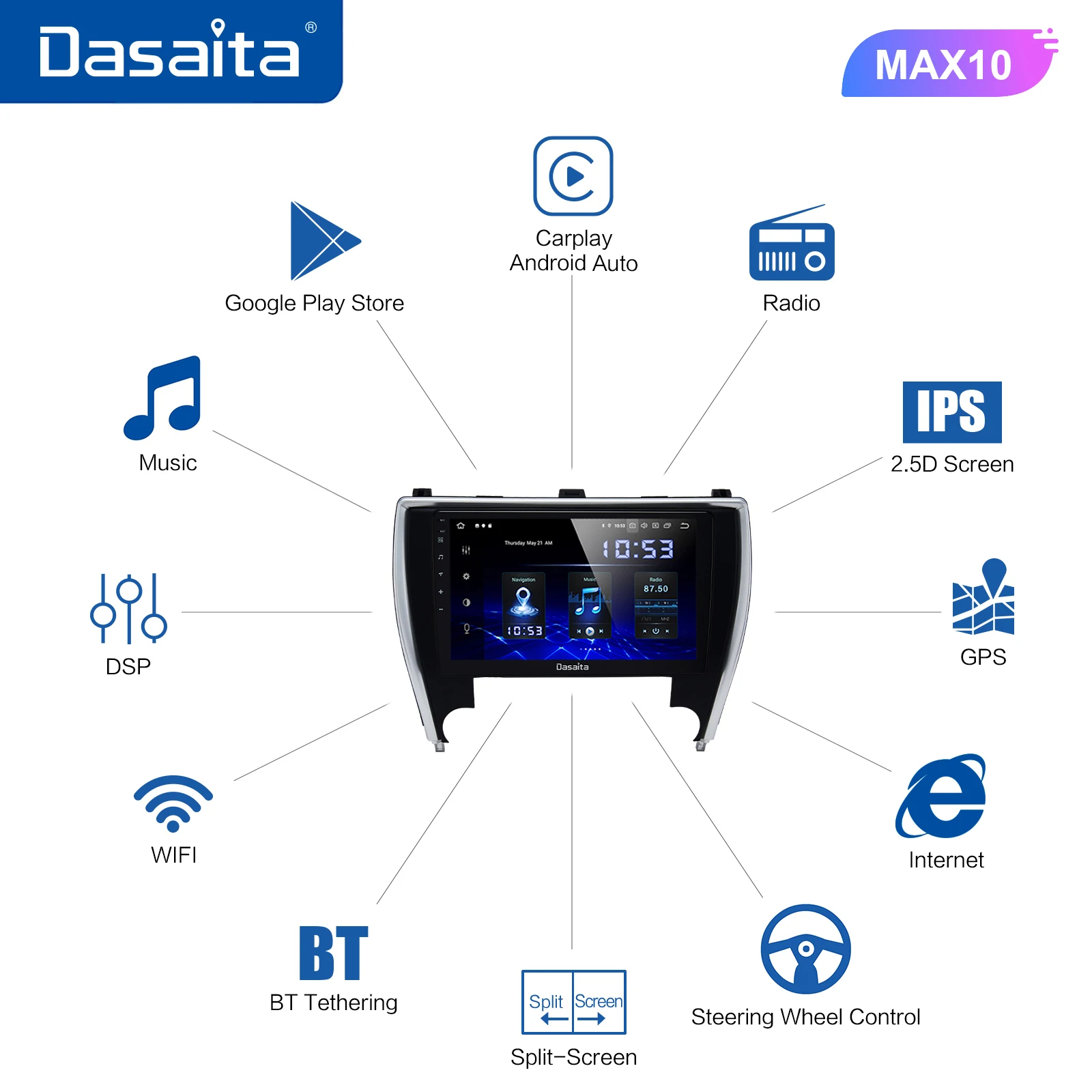 Dasaita 10 2 &quotIPS автомобильный Android 0 1 din плеер для Toyota Camry 2012 2013 2014 США и средний восток