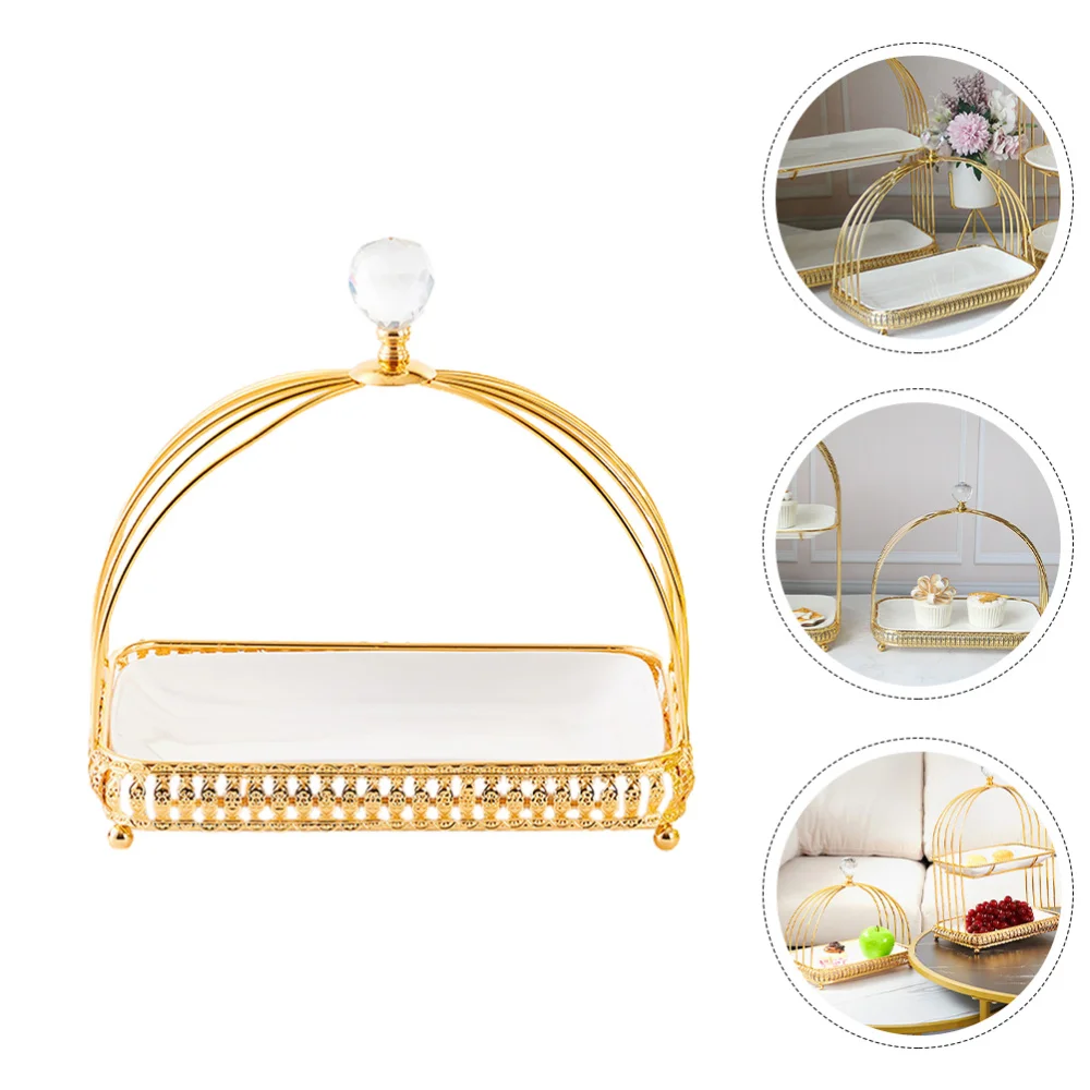

1 Set of Wedding Cake Shelf Stylish Dessert Shelf with Ceramic Tray (Golden)