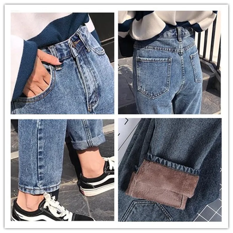 

2019 Women High Waist Winter Jeans Fashion Plus Velvet Thick Warm Trousers Casual Plus Size Warm Boyfriend Jeans For Women