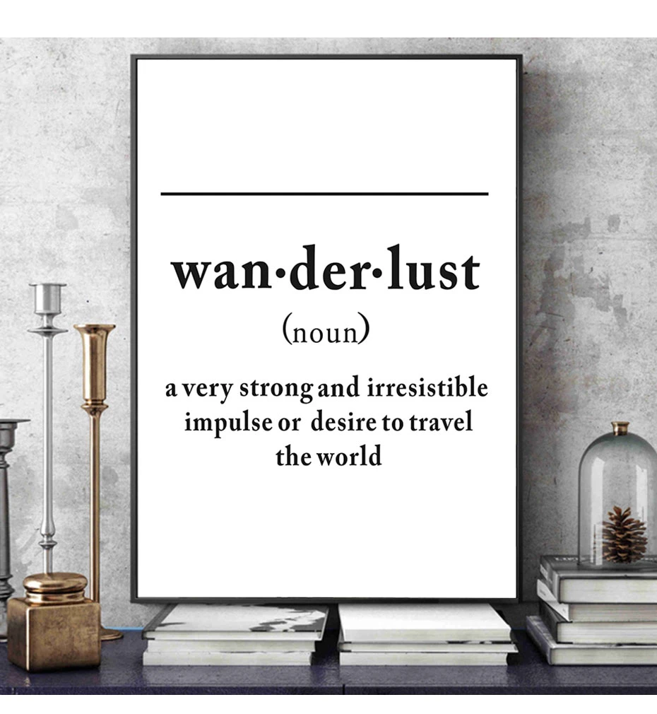 Черный и белый Wanderlust определение буквы холст живопись Скандинавия плакат печать стены Искусство картина для детской комнаты домашний декор