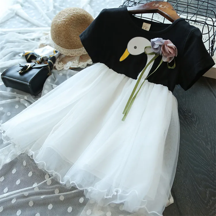 

2020 New Korean Children Dress Baby Girls Short Sleeved Summer Cartoon Clothing Dress For Girls 1 To 6 Years Princess Tutu Dress
