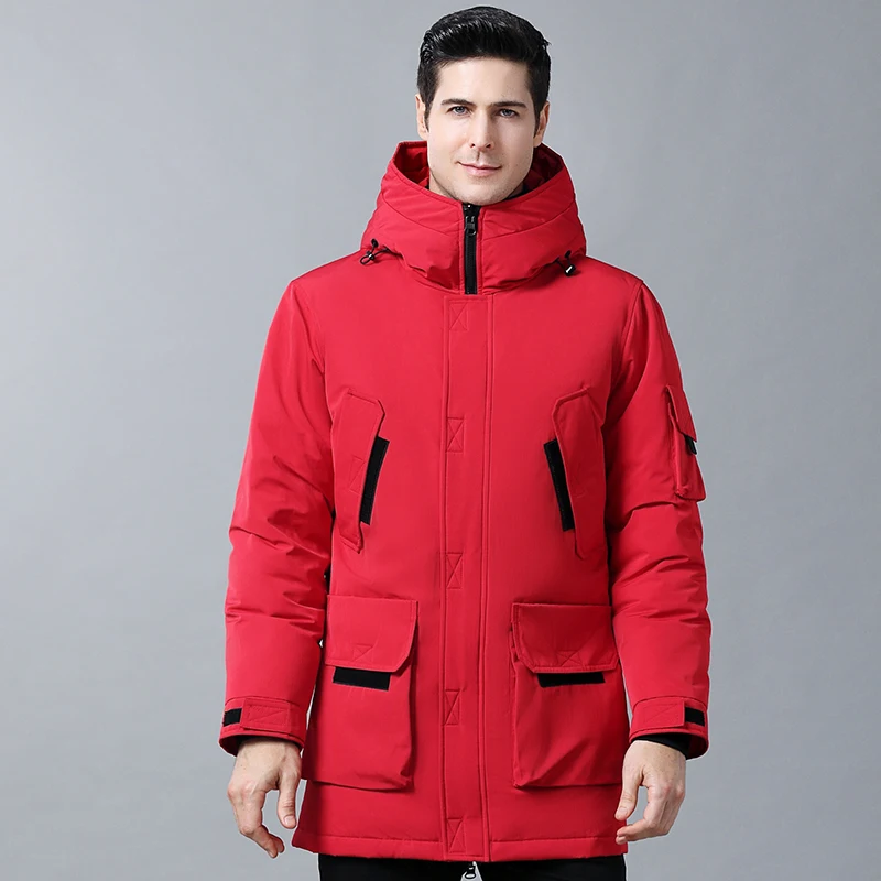 Зимняя Толстая Теплая мужская Тонкая деловая пуховая куртка с капюшоном длинная