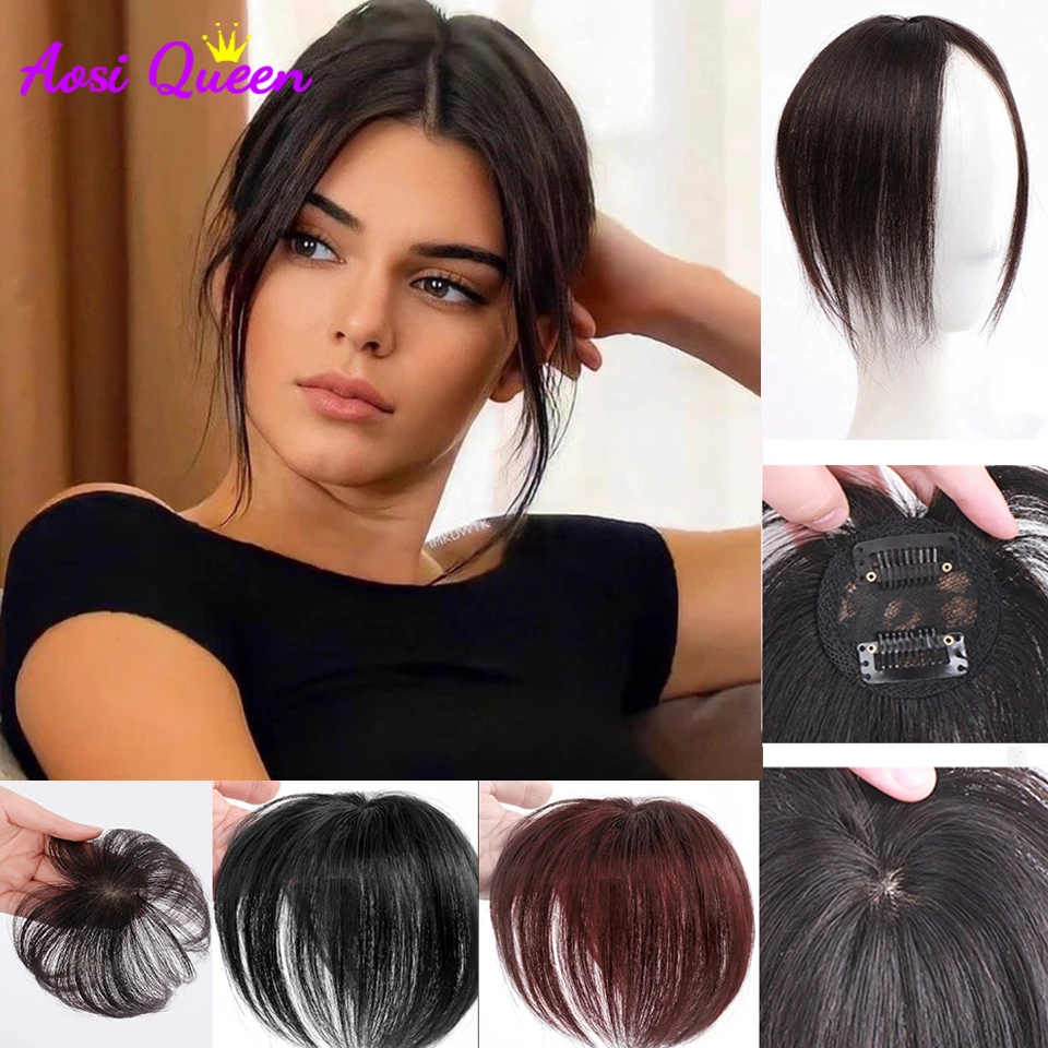 

AS Black/Light Brown 3D Air Hair Bangs Straight Neat Bangs Clip In Hair Extensions Topper Bangs Invisible Seamless Head Hair Wig